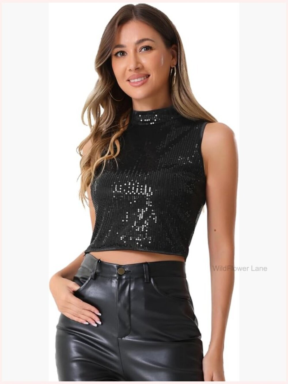 Metallic Sequin Crop Top Sleeveless Sparkly Party